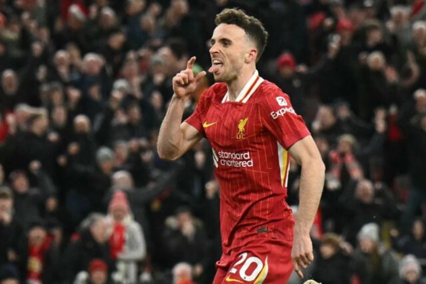 Liverpool's Diogo Jota celebrates after scoring against Fulham