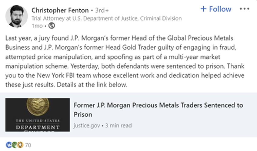 jp morgan gold traders go to jail while jp morgan exits doj sin bin