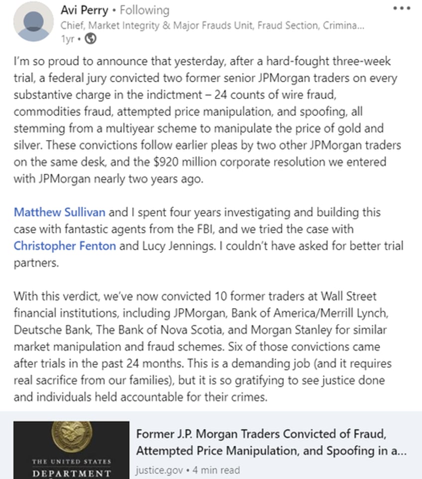 jp morgan gold traders go to jail while jp morgan exits doj sin bin