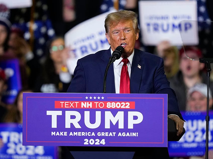 Republican presidential candidate former President Donald Trump speaks during a campaign event in Manchester, N.H., Jan. 20, 2024. Two major Republican candidates are left competing for their party's 2024 presidential nomination after the departure of Florida Gov. Ron DeSantis from the race. Trump and former U.N. Ambassador Nikki Haley are …