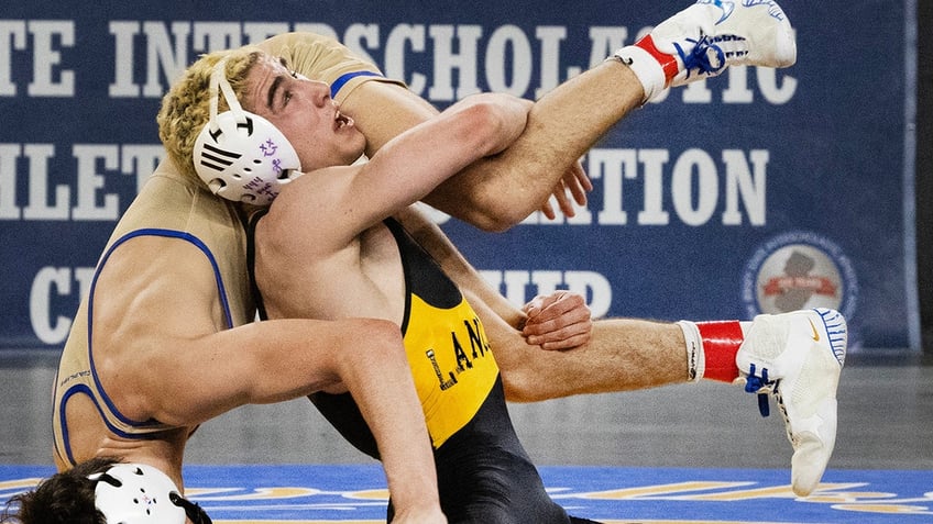 Anthony Knox of St. John Vianney vs Kurt Wehner of Donovan Catholic in Boys 120 lbs. final. Boys Wrestling finals at the NJSIAA State Wrestling Championships in Atlantic City on March 2, 2024