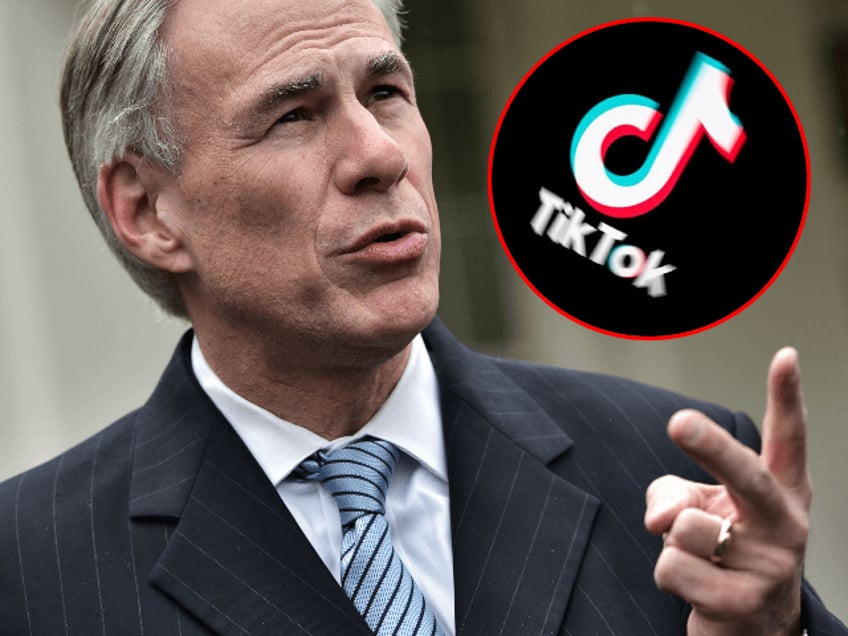 Texas Gov. Greg Abbott (R) announced a “statewide model security plan” for state employees and contractors to follow that prohibits TikTok and other software on government-issued devices as well as the use of prohibited technology-enabled personal devices on government networks (MANDEL NGAN/AFP via Getty Images) // Inset: TikTok logo (LIONEL BONAVENTURE/AFP via Getty Images).