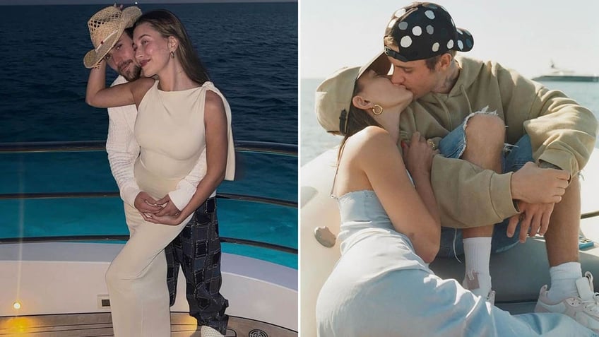 justin bieber hailey bieber hugging and kissing in split shot