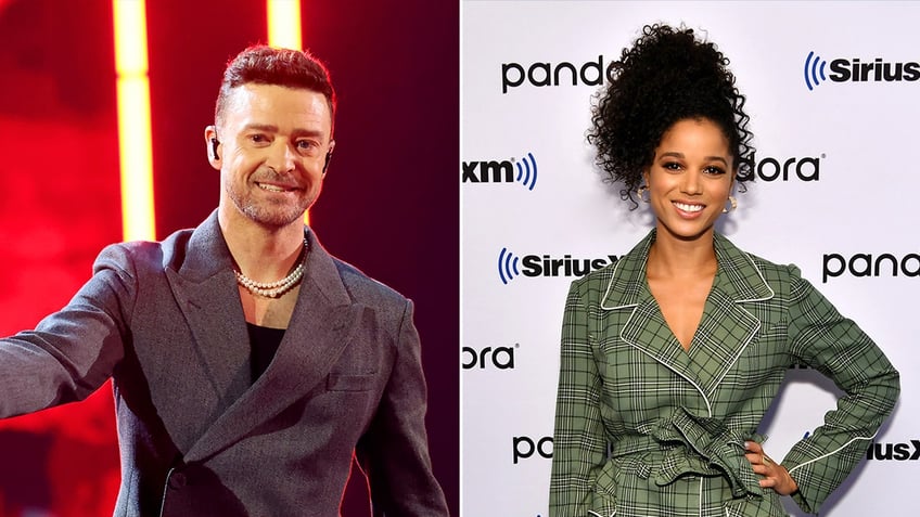 side by side photos of Justin timberlake and Alisha Wainwright