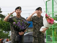 K-pop stars RM and V of BTS complete their mandatory service in South Korean military