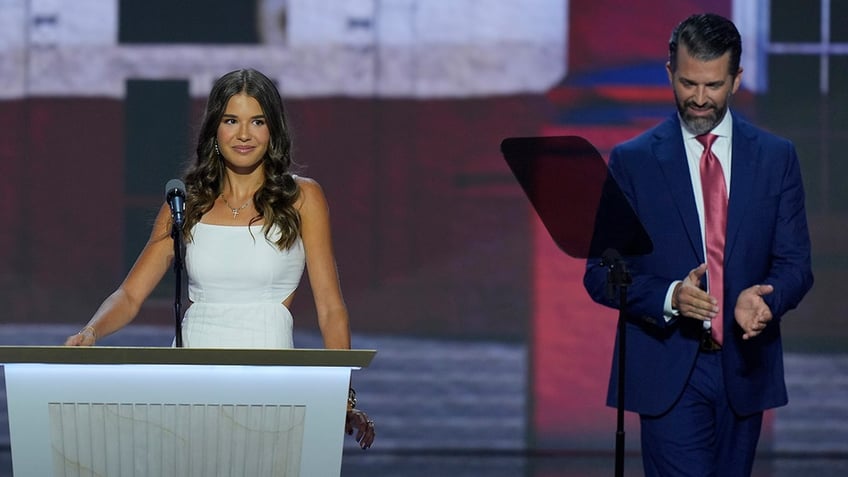 Donald Trump Jr. and his daughter Kai Madison on stage during the Republican National Convention