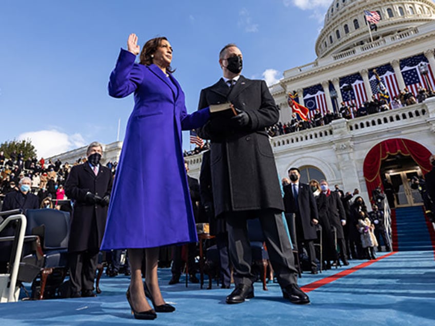 Vice President Kamala Harris, joined by her husband Mr. Doug Emhoff, takes the oath of off