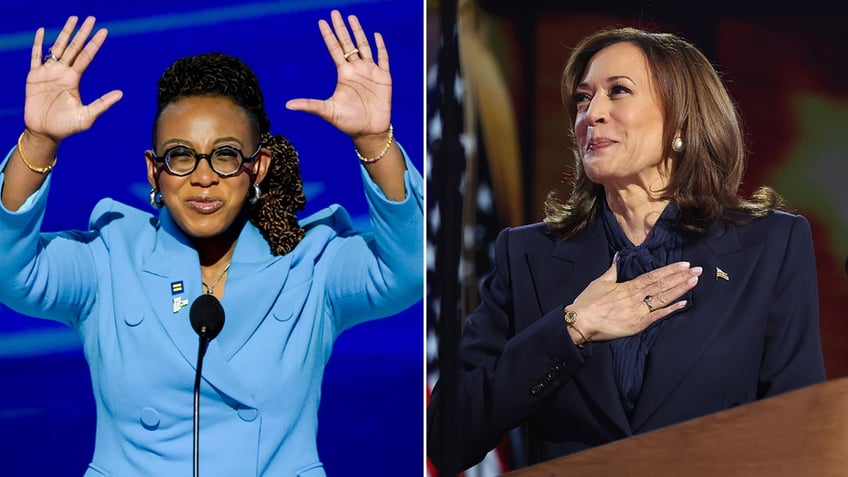 Kelley Robinson and Kamala Harris