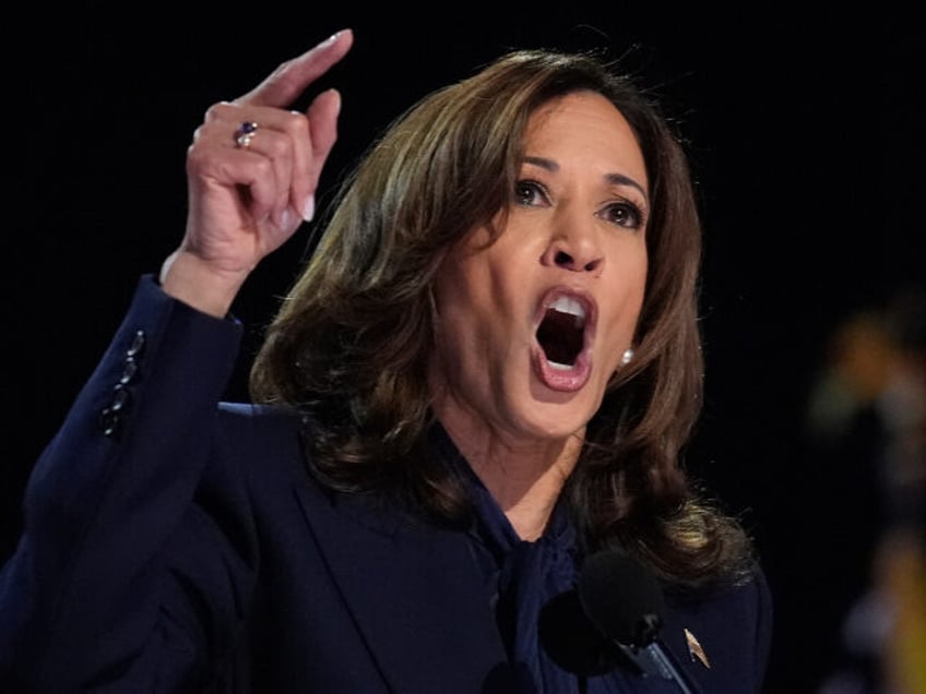 Democratic presidential nominee Vice President Kamala Harris speaks during the Democratic