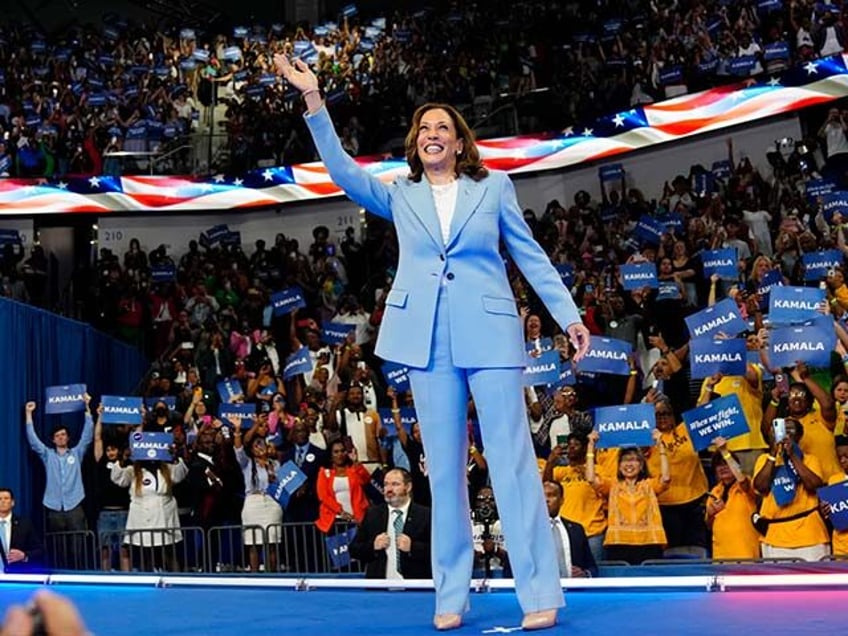 Vice President Kamala Harris speaks during a campaign rally, Tuesday, July 30, 2024, in At