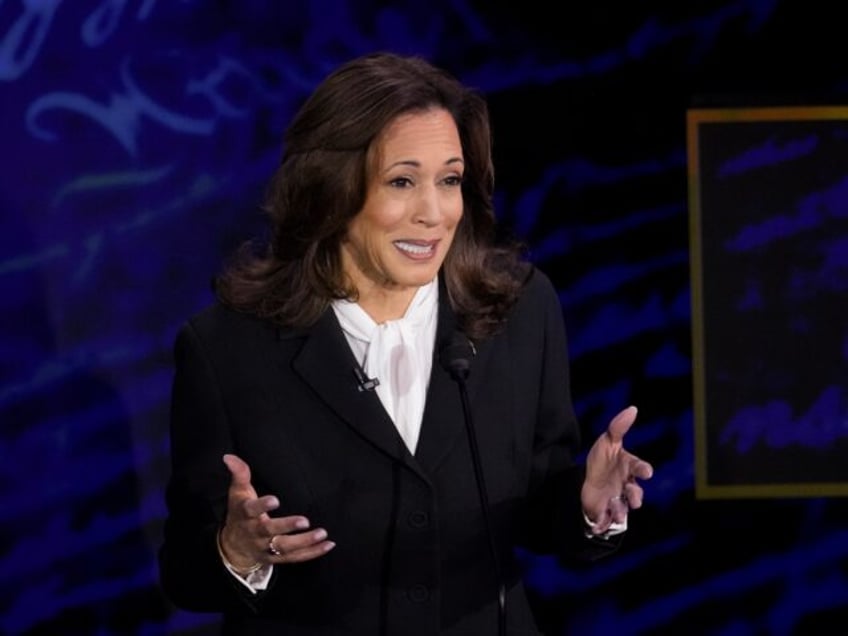 US Vice President Kamala Harris speaks during the second presidential debate at the Pennsy