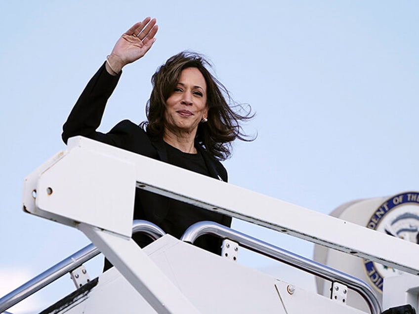 Democratic presidential nominee Vice President Kamala Harris boards Air Force Two at Joint