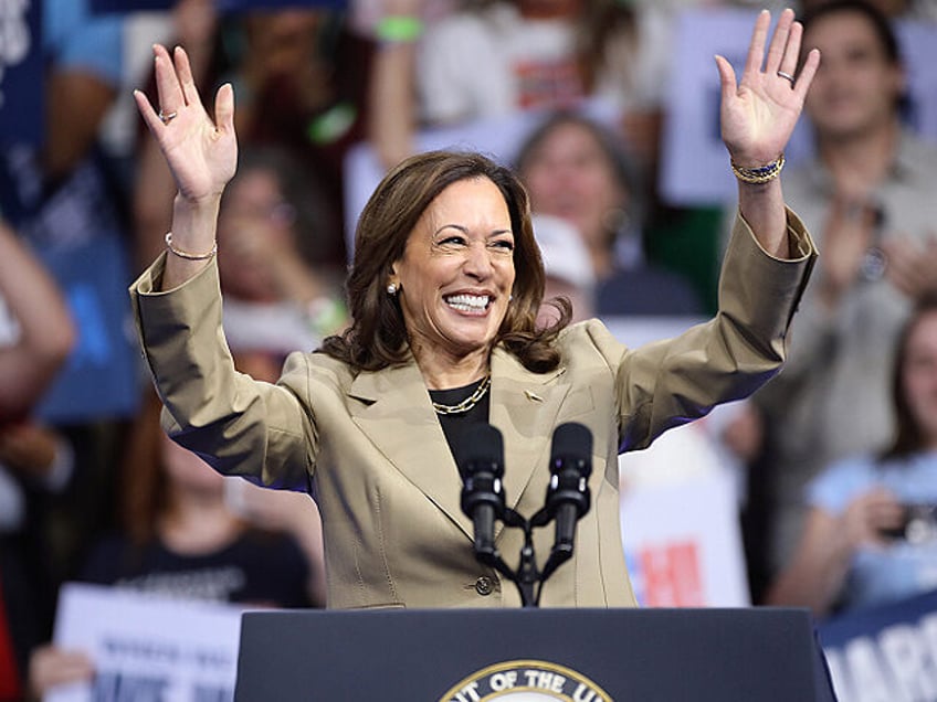 Vice President of the United States Kamala Harris speaking at a campaign rally at Desert D