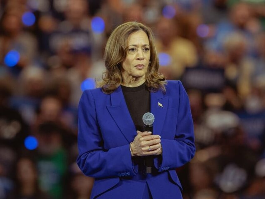 US Vice President and 2024 Democratic presidential candidate Kamala Harris speaks on the s