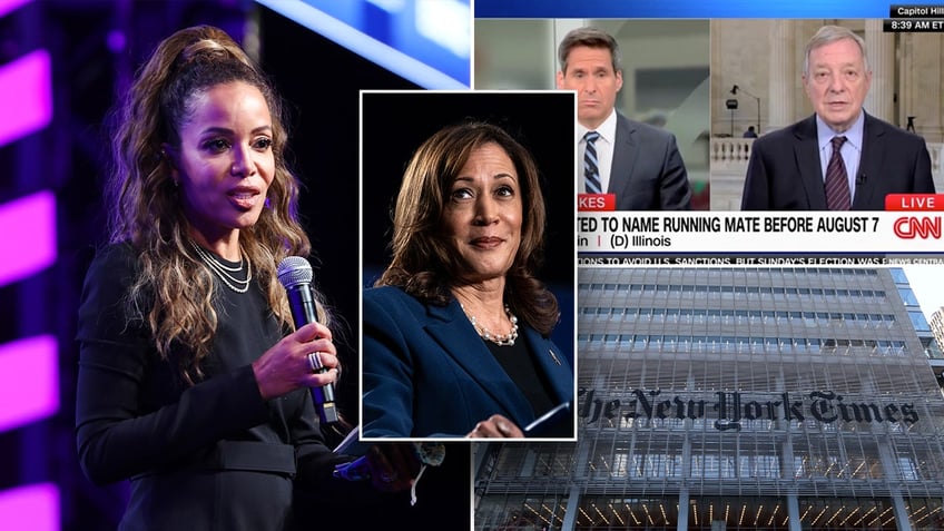 Sunny Hostin, Kamala Harris, John Berman, and the New York Times logo