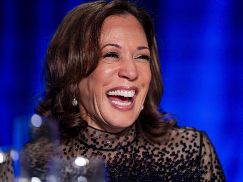 US Vice President Kamala Harris looks on during the White House Correspondents' Assoc