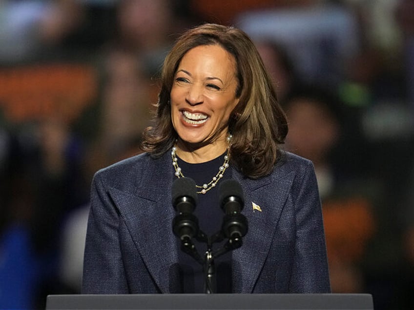 Democratic presidential nominee Vice President Kamala Harris speaks during a campaign rall