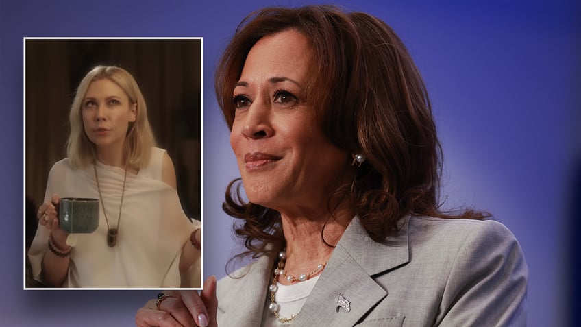 Kamala Harris split image with screenshot from Daily Show skit