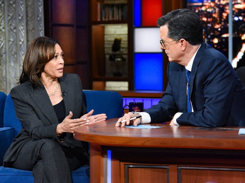 The Late Show with Stephen Colbert and guest Sen. Kamala Harris during Thursday's November