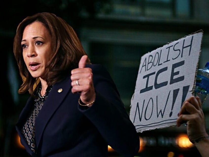 Demonstrators march through downtown calling for the abolition of the U.S. Immigration and