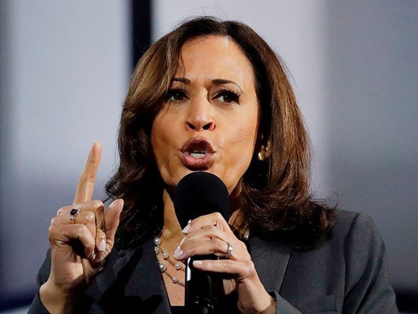 Democratic presidential hopeful, California Senator, Kamala Harris speaks at the Californi