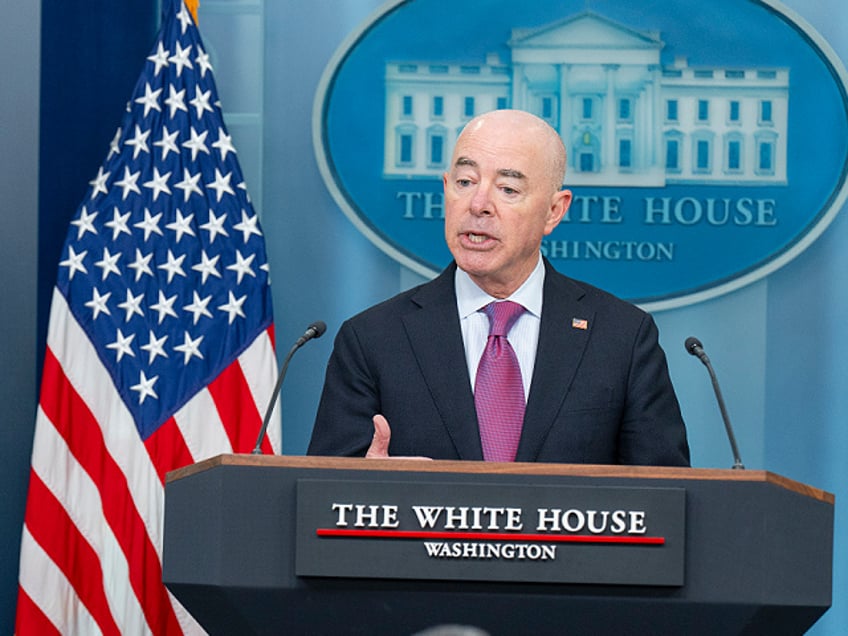 Secretary of Homeland Security Alejandro Mayorkas speaks alongside Press Secretary Karine Jean-Pierre during a press briefing, Monday, July 15, 2024, in the James S. Brady Press Briefing Room of the White House. (Official White House Photo by Oliver Contreras)