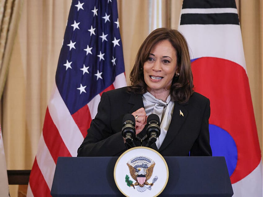 US Vice President Kamala Harris and Yoon Suk Yeol, South Korea's president, left, during a