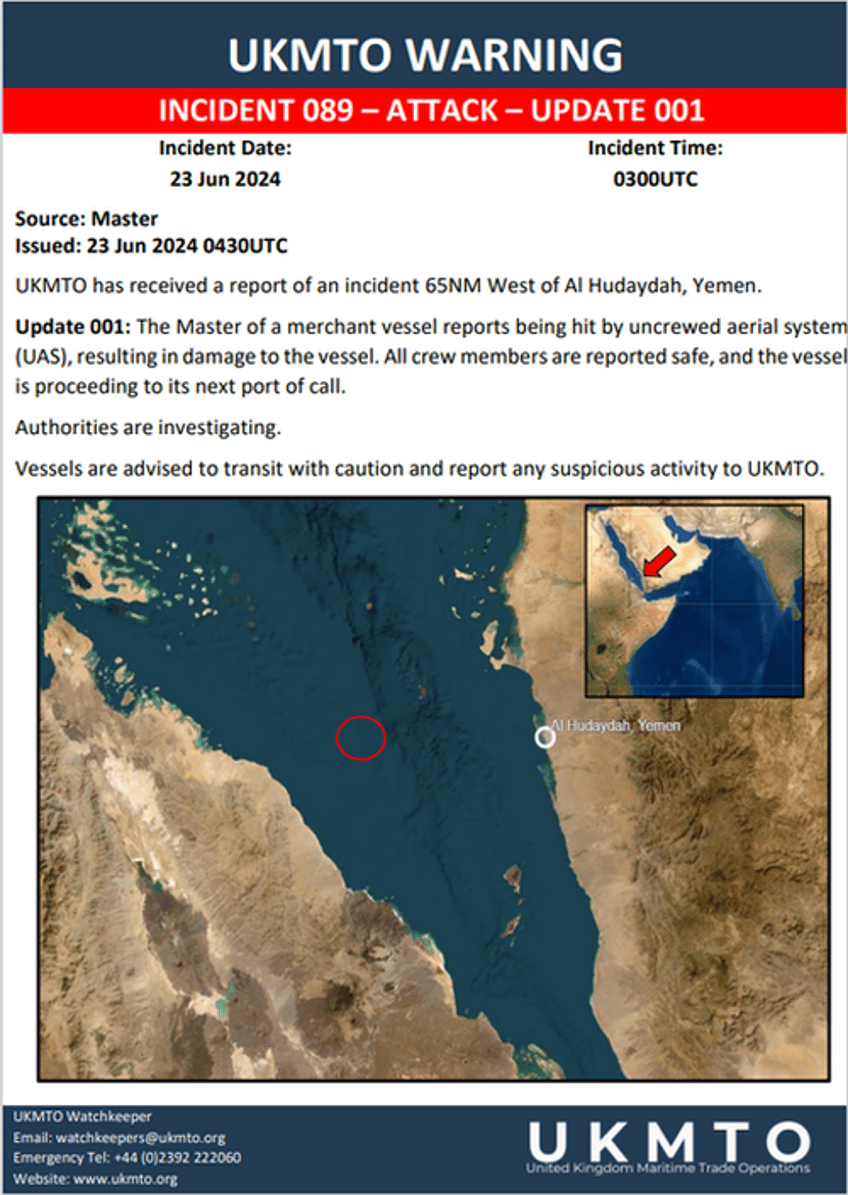 kamikaze drone attack causes damage to commercial ship in red sea