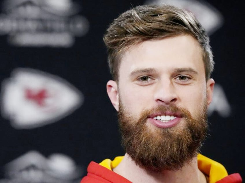 Kansas City Chiefs place kicker Harrison Butker talks to the media before an NFL football