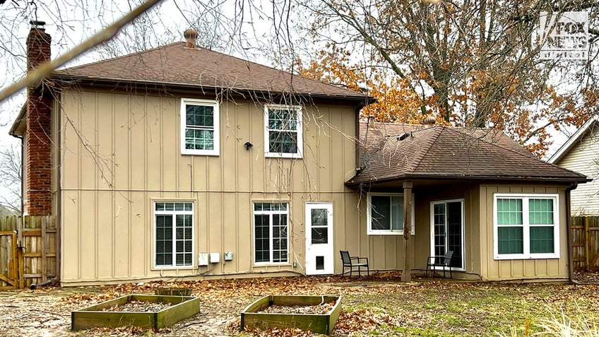 An exterior view of the backyard and porch of Jordan Willis’s home in Kansas City, Missouri