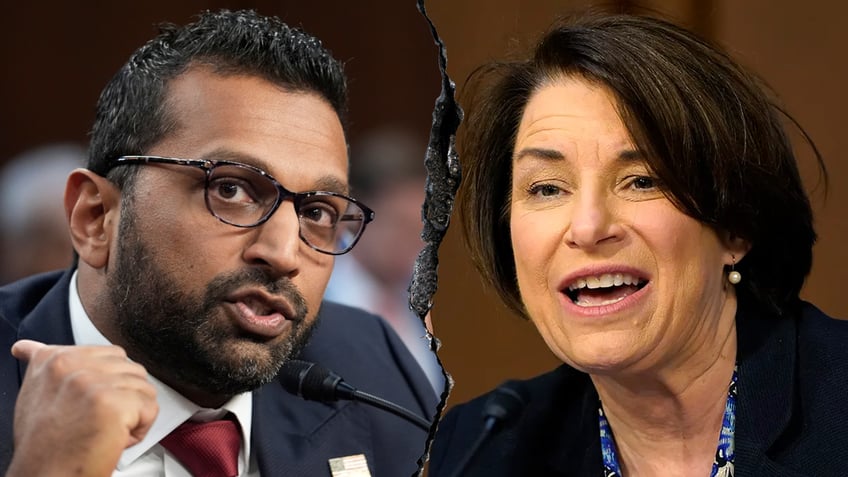 Kash Patel, left, and Amy Klobuchar, right 