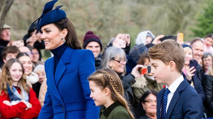 Kate Middleton with her kids going to a Christmas Day service in Sandringham