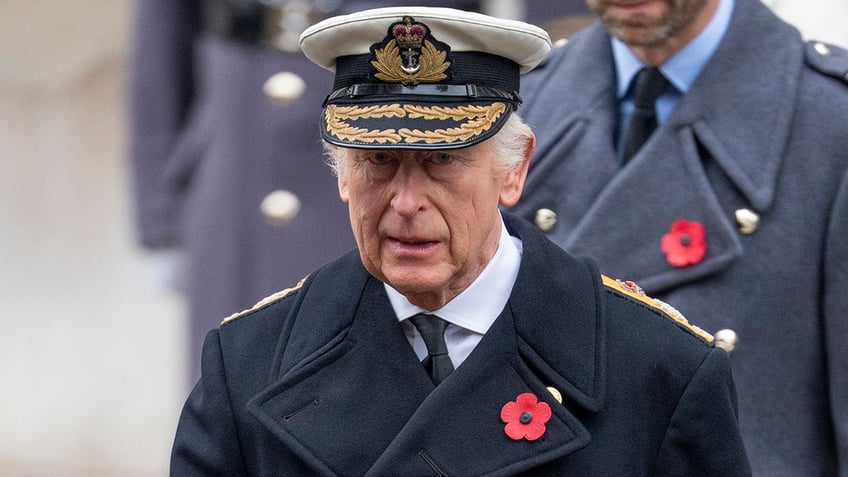 Close up of King Charles in Remembrance Day regalia