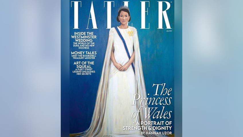 Painting of Kate Middleton in a white dress for Tatler Magazine cover