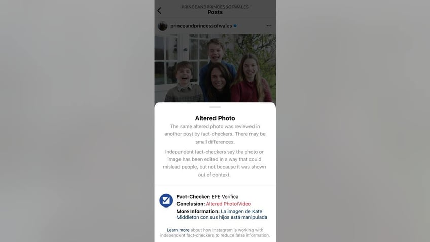 Instagram adds warning to Kate Middleton's edited photo