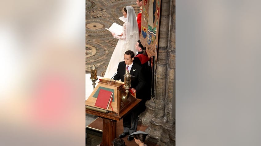 Brother of the bride, James Middleton seen before making a reading during the Royal Wedding of Prince William to Catherine Middleton at Westminster Abbey 