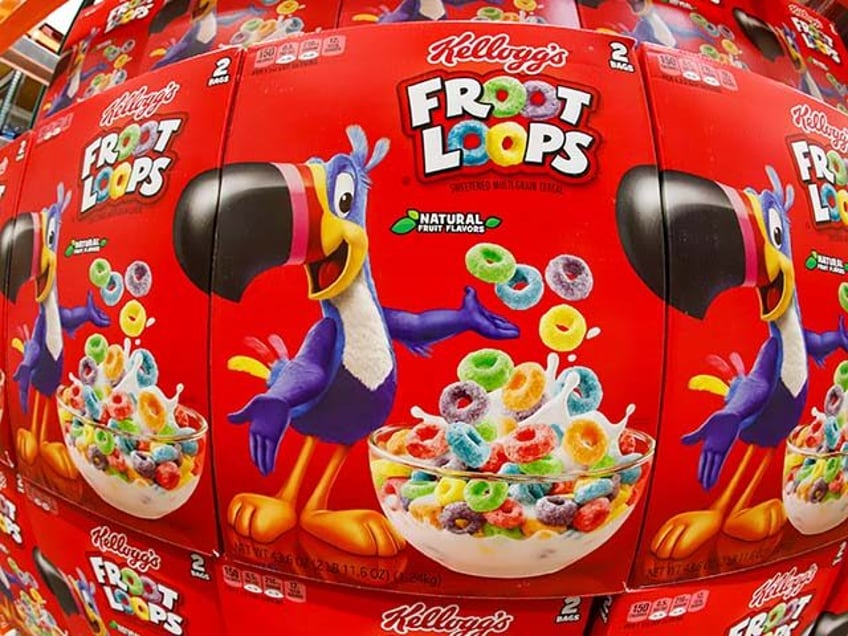 This is a display of Kellogg's Fruit Loops cereal at a Costco Warehouse in Robinson T