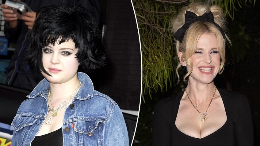 A split image of Kelly Osbourne in 2002 and now