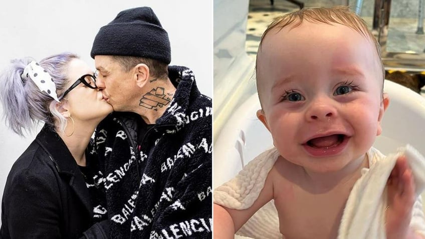 A split of Kelly Osbourne and Sid Wilson and their baby