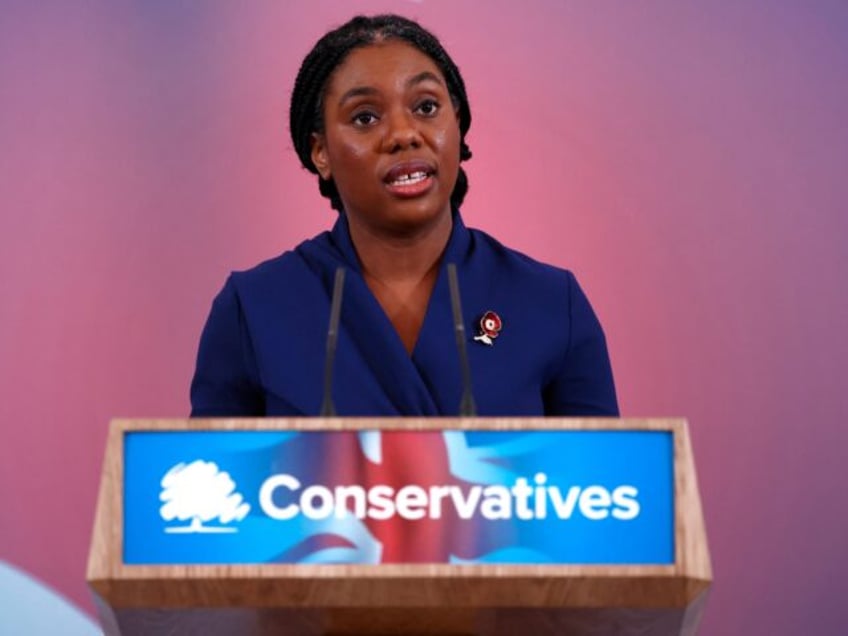 New leader of Britain's main opposition Conservative Party, Kemi Badenoch speaks after bei