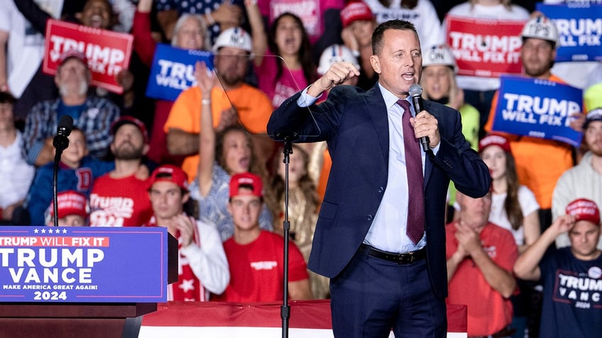 Ric Grenell, former acting Director of National Intelligence, during the closing campaign event with former President Donald Trump, at Van Andel Arena in Grand Rapids, Mich.