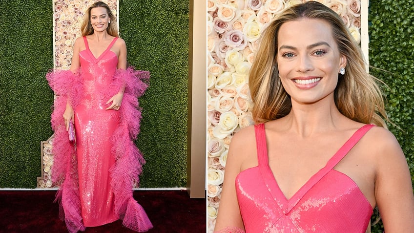 Margot Robbie sports pink sequins at Golden Globes