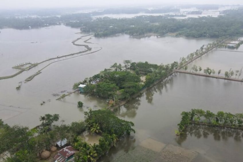 Flooded land in Bangaldesh near Patuakhali. Cyclone Remal, which made landfall in low-lyin