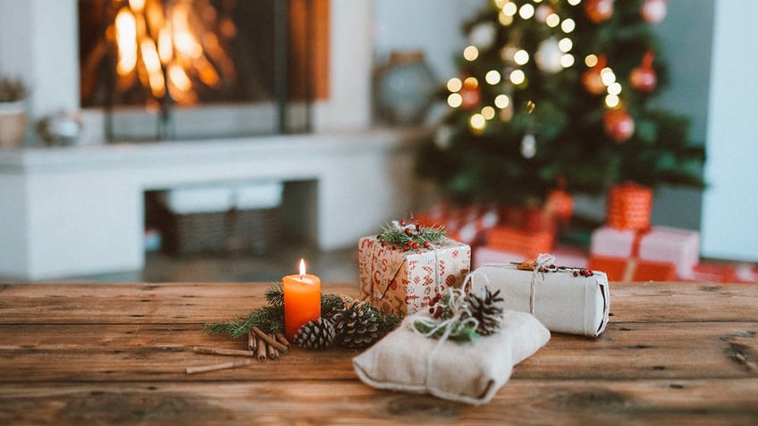 Beautifully Christmas Decorated Home Interior With A Christmas Tree And Christmas Presents