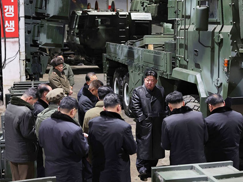 In this photo provided on Wednesday, Jan. 10, 2024, by the North Korean government, North Korean leader Kim Jong Un, inspects as he tours munitions factories on Jan. 8-9, 2024, in North Korea. Independent journalists were not given access to cover the event depicted in this image distributed by the …