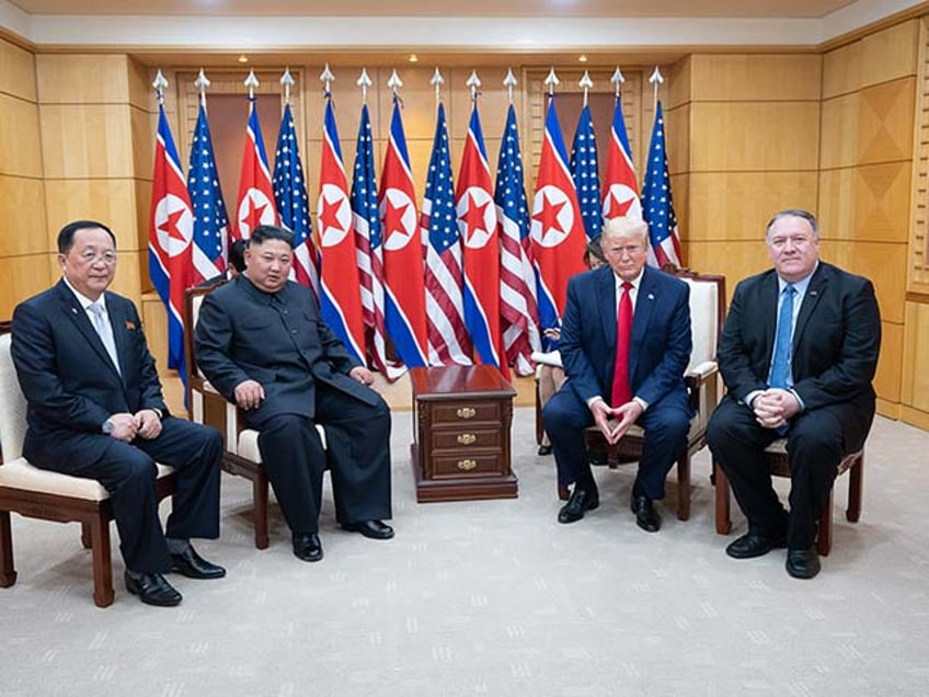 President Donald J. Trump and Chairman of the Workers’ Party of Korea Kim Jong Un speak to reporters Sunday, June 30, 2019, as the two leaders meet in Freedom House at the Korean Demilitarized Zone. (Official White House Photo by Shealah Craighead)