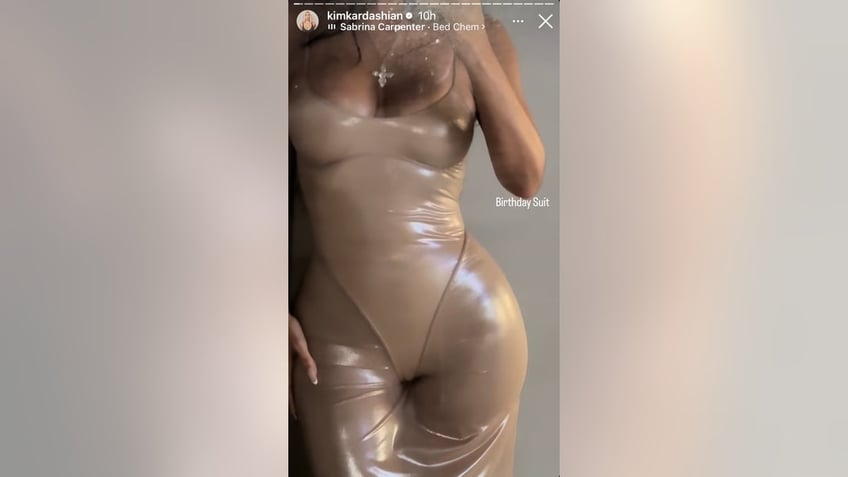 A close up of Kim Kardashian's "birthday suit."