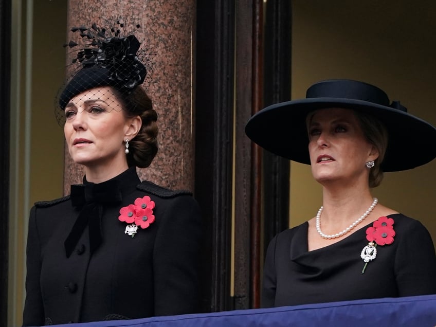 LONDON, ENGLAND - NOVEMBER 10: Catherine, Princess of Wales and Sophie, Duchess of Edinburgh attend the annual Service Of Remembrance at The Cenotaph on November 10, 2024 in London, England. Each year members of the British Royal Family join politicians, veterans and members of the public to remember those who have died in combat. (Photo by Alberto Pezzali - WPA Pool/Getty Images)