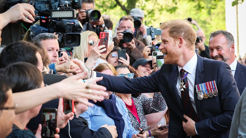 Prince Harry greeting a crowd of people