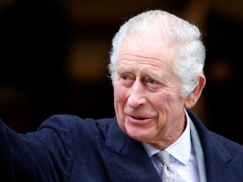 LONDON, UNITED KINGDOM - JANUARY 29: (EMBARGOED FOR PUBLICATION IN UK NEWSPAPERS UNTIL 24 HOURS AFTER CREATE DATE AND TIME) King Charles III waves as he leaves The London Clinic after undergoing a corrective procedure for an enlarged prostate on January 29, 2024 in London, England. The King has been …